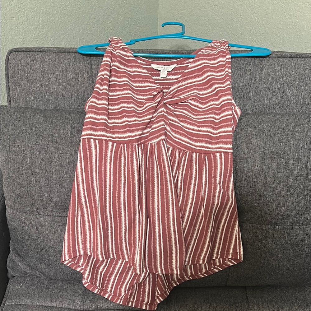 Lucky Brand Maroon and White Striped Top